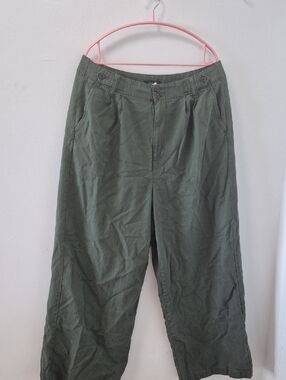 Madewell Dark Green Button-Front Wide Leg Pants